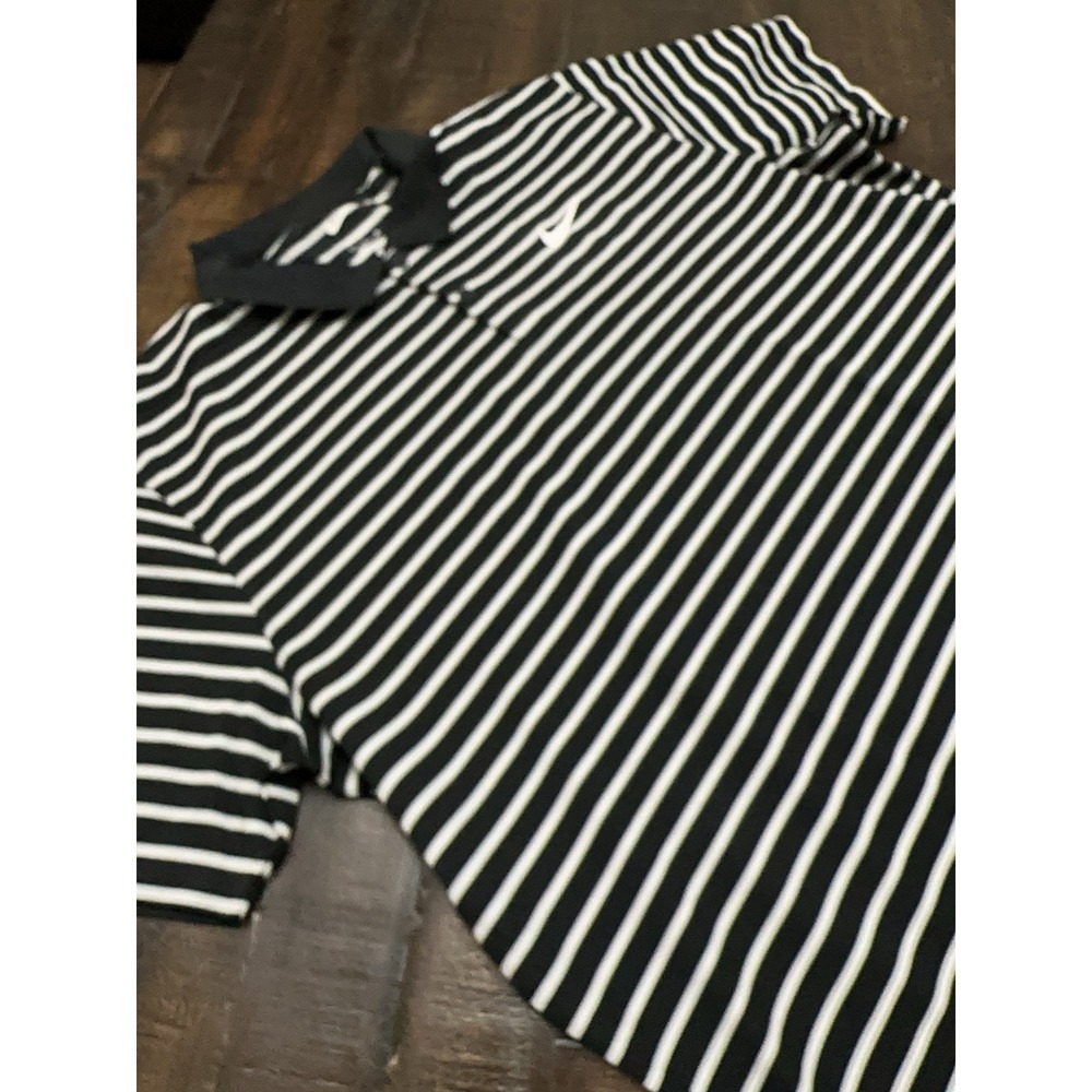 Nike Dri-FIT Polo Shirt Mens XL Black White Stripe Golf Performance Stretch